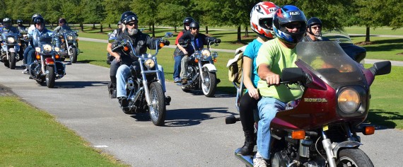 Motorcycle enthusiasts in a Honda Ride for Kids