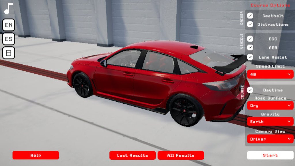 Honda Crash Course - Course Options Screen.