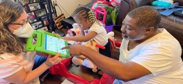 Greensboro Cerebral Palsy association - people reading on an ipad