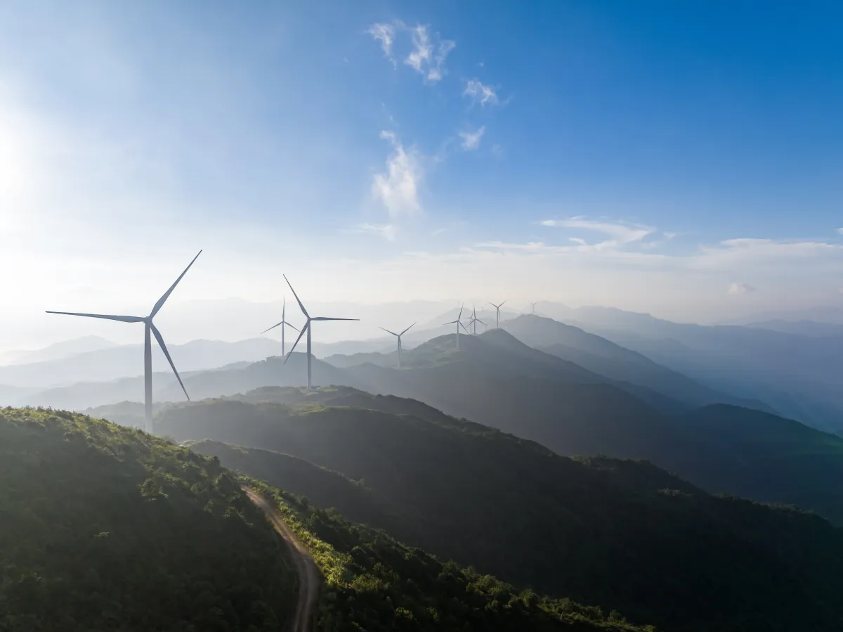 Power generating windmills in the mountains.